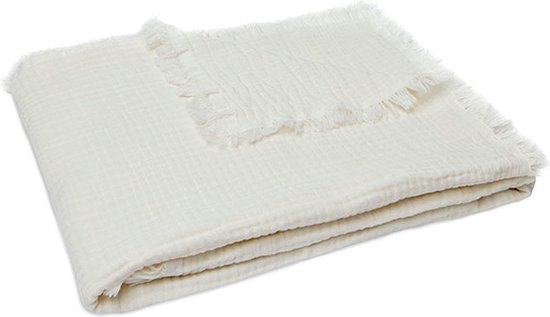 Ledikantdeken 120x120cm Muslin Fringe - Ivory - afbeelding 6