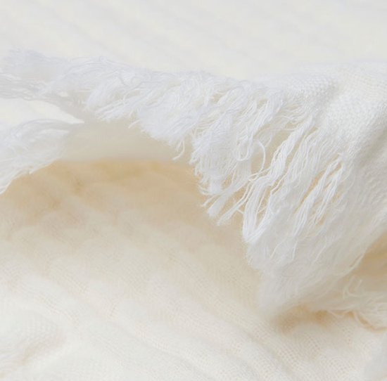 Ledikantdeken 120x120cm Muslin Fringe - Ivory - afbeelding 5