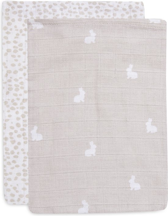 Washandje Hydrofiel Dotted & Rabbit - Nougat 2pack