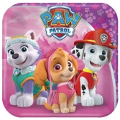 Paw Patrol Papieren Bordjes Roze Vierkant 18cm, 8 stuks