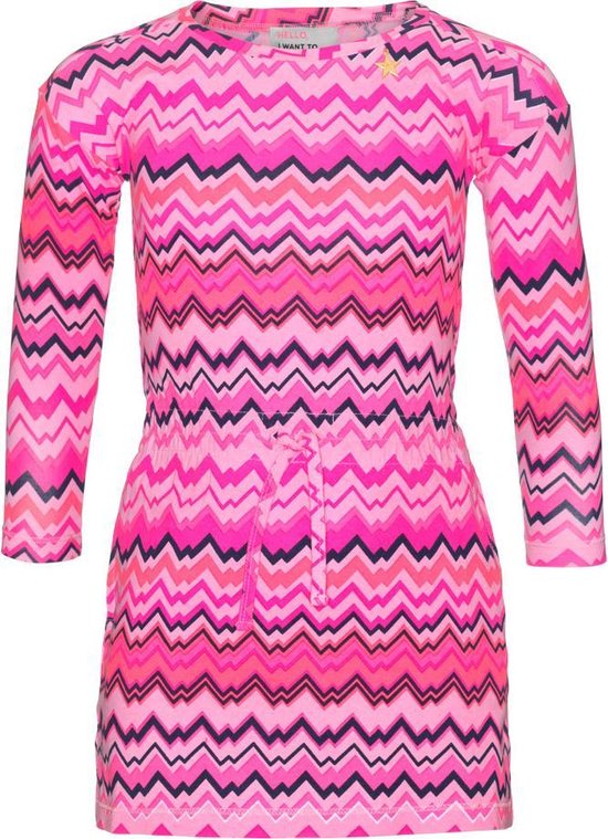 Meisjes Jurk - Roze met multicolor - Maat 146