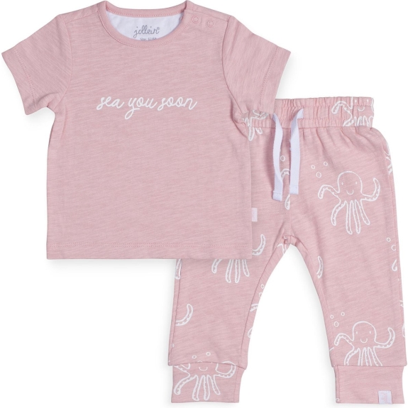 Jollein Broekje & T shirt Octopus Pink Maat 50/56