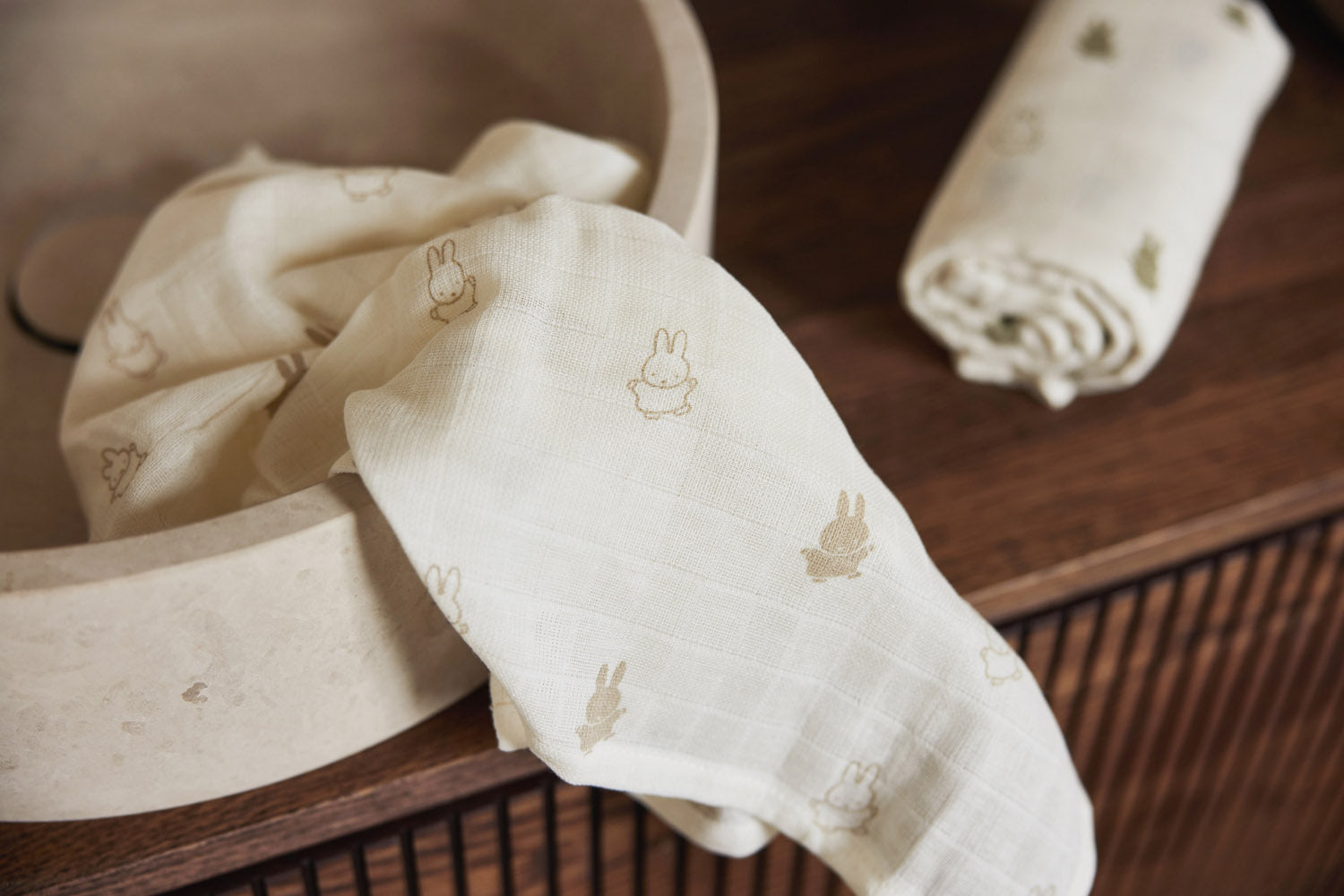 Hydrofiele Doek 70x70cm Happy Miffy - Olive Green - 3 St - afbeelding 4