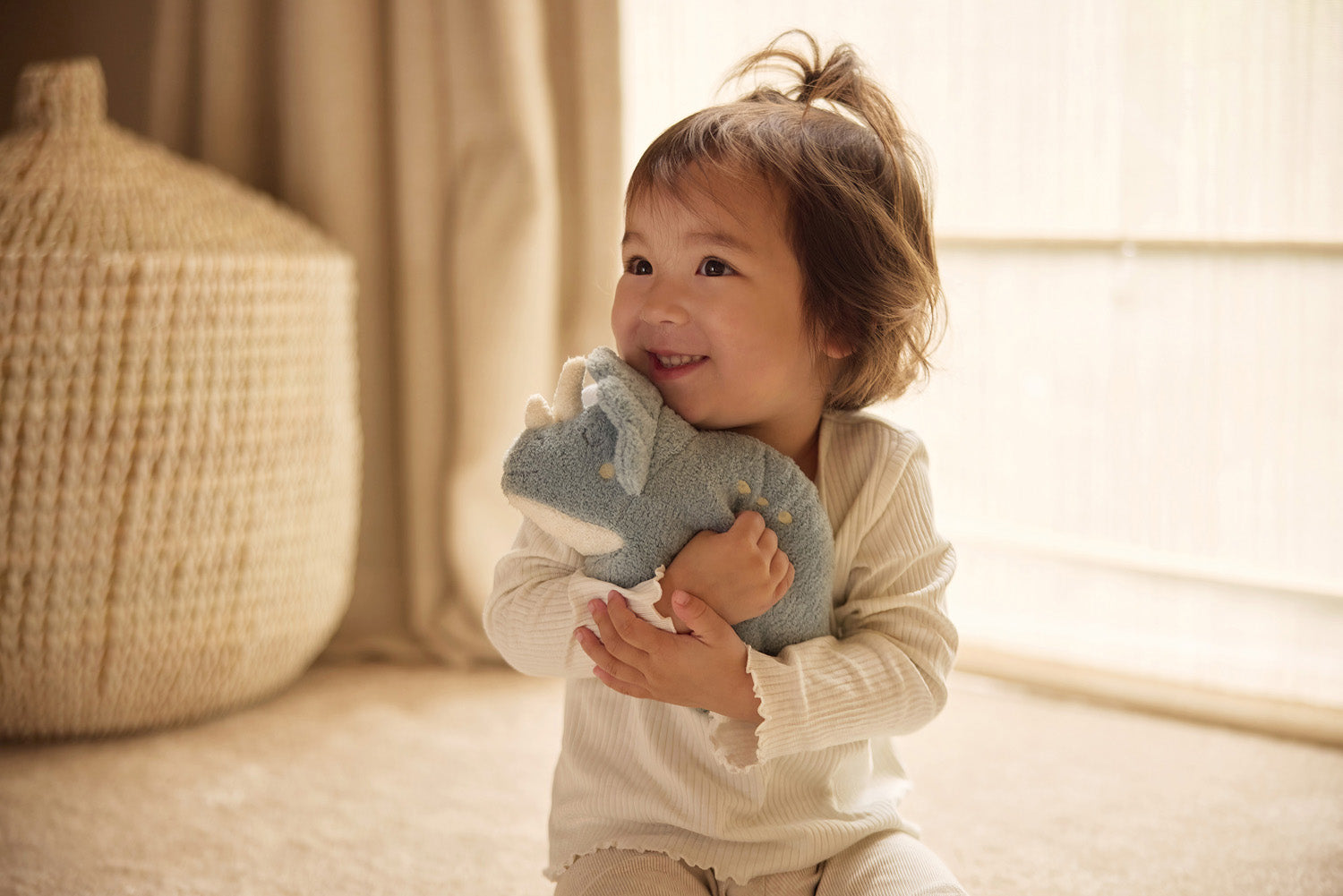 Knuffel Dino met Geluid en Palmboom - Grijs Blauw - afbeelding 8
