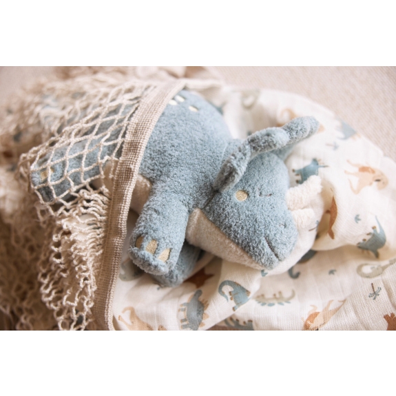 Knuffel Dino met Geluid en Palmboom - Grijs Blauw