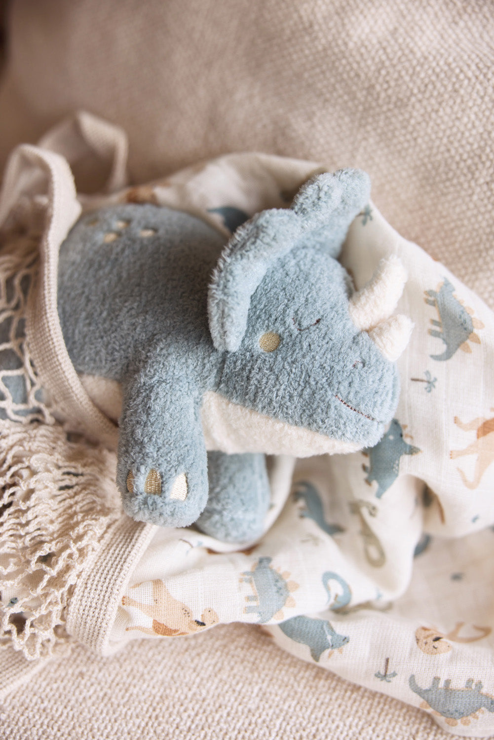 Knuffel Dino met Geluid en Palmboom - Grijs Blauw - afbeelding 10