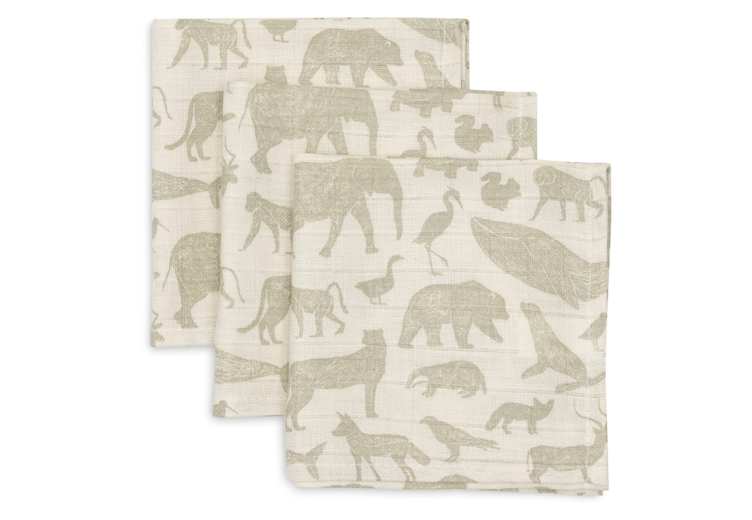 Monddoekje Animals - Olive Green - 3 Stuks