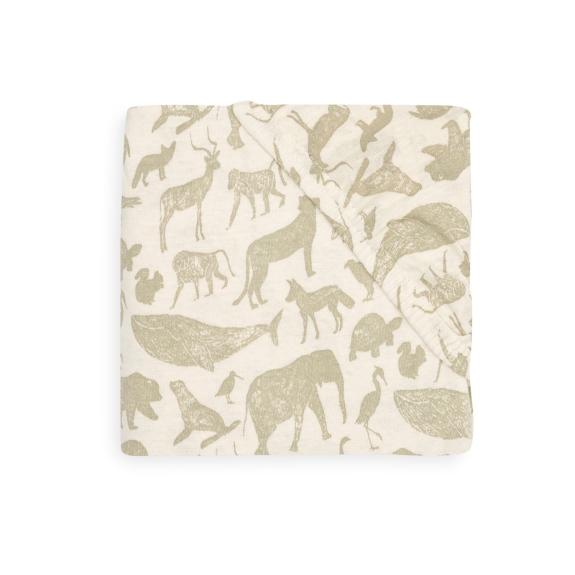 Jollein - Hoeslaken Animals Olive Green 70/140x75/150cm