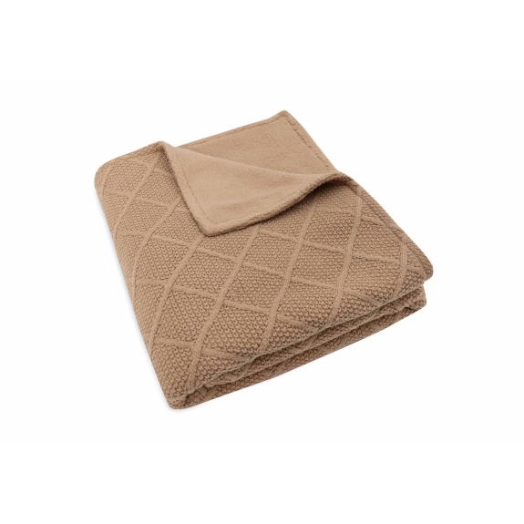 Ledikant Deken Check Knit - Biscuit/Teddy Fleece