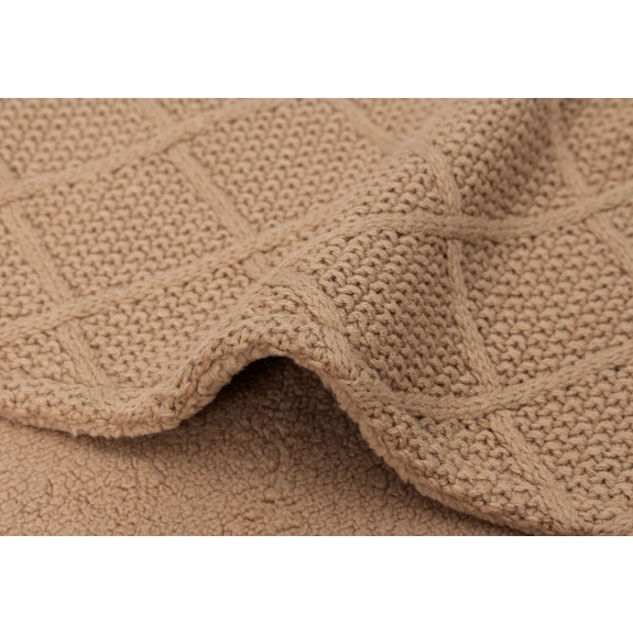 Ledikant Deken Check Knit - Biscuit/Teddy Fleece