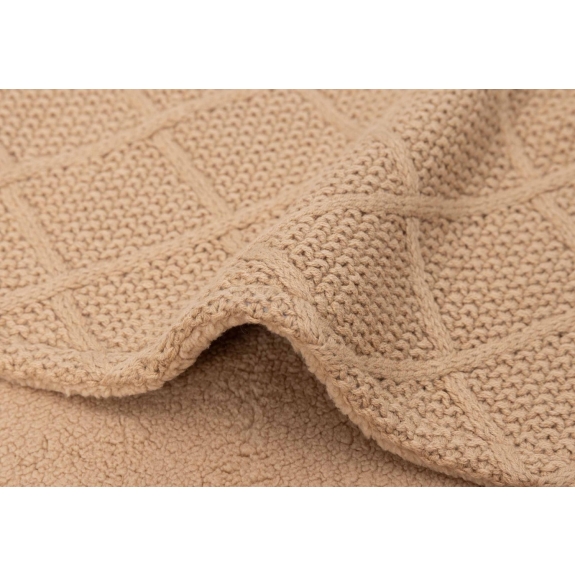 Ledikant Deken Check Knit - Biscuit/Teddy Fleece