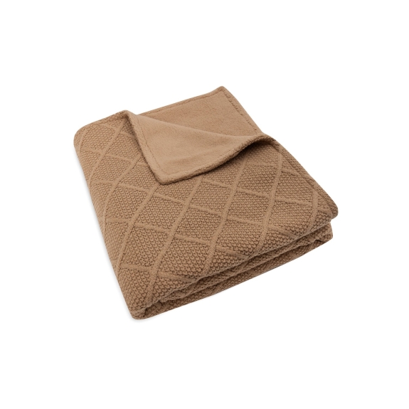 Ledikant Deken Check Knit - Biscuit/Teddy Fleece