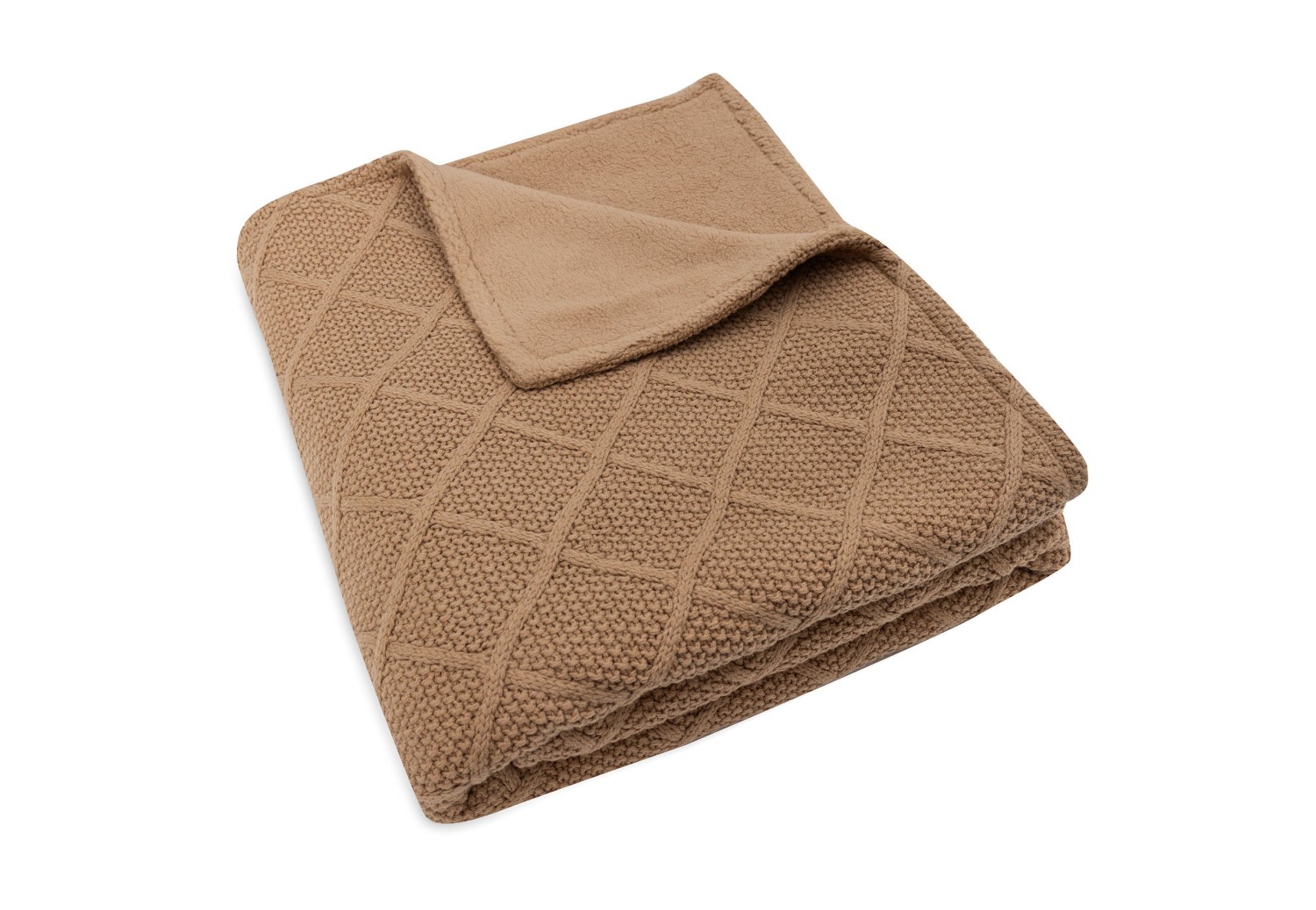 Ledikant Deken Check Knit - Biscuit/Teddy Fleece - afbeelding 2