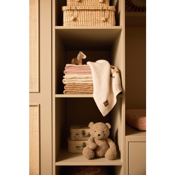 Ledikant Deken Check Knit - Biscuit/Teddy Fleece