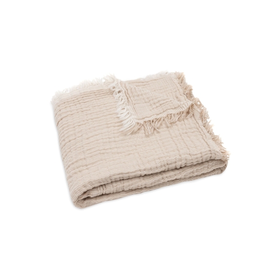 Hydrofiele Deken Wieg 75x100cm Franje Streep - Biscuit/I