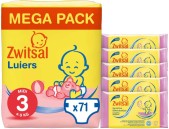 Zwitsal Luiers Maat 3 & Billendoekjes Senstive - 71 luie