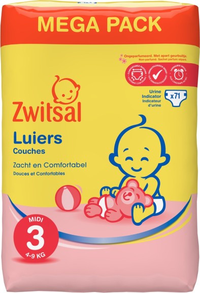Zwitsal Luiers Maat 3 & Billendoekjes Senstive - 71 luie