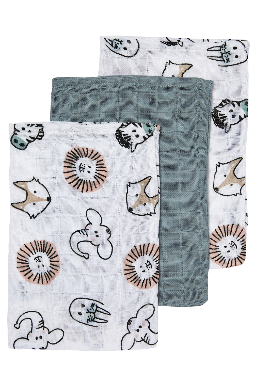 Washandjes 3-Pack Hydrofiel Dieren - Multicolour