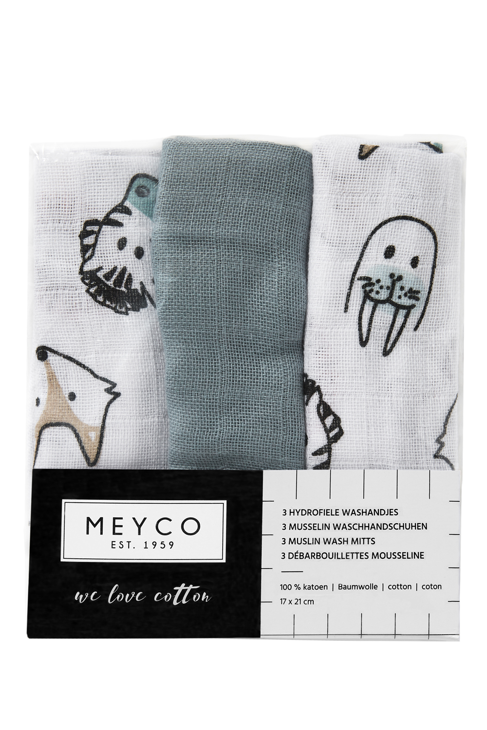 Washandjes 3-Pack Hydrofiel Dieren - Multicolour - afbeelding 3