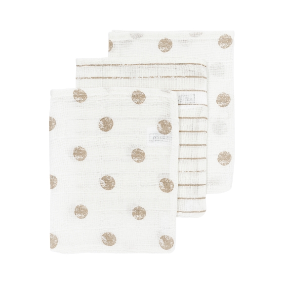 Meyco - Washandjes 3-pack Hydrofiel Dot Stripe - Sand