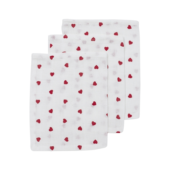Hydrofiel Washandjes 3-pack Sweet Heart - Rood - 20x17cm