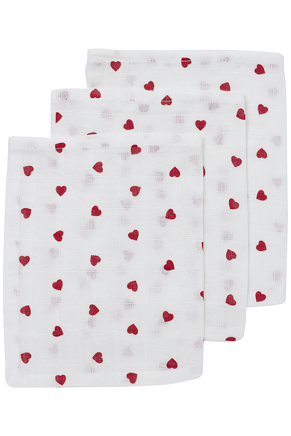 Hydrofiel Washandjes 3-pack Sweet Heart - Rood - 20x17cm