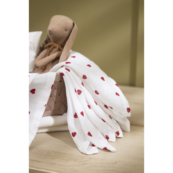 Swaddle 2-Pack Hydrofiel Sweet Heart - Rood - 120x120cm