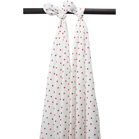 Swaddle 2-Pack Hydrofiel Sweet Heart - Rood - 120x120cm