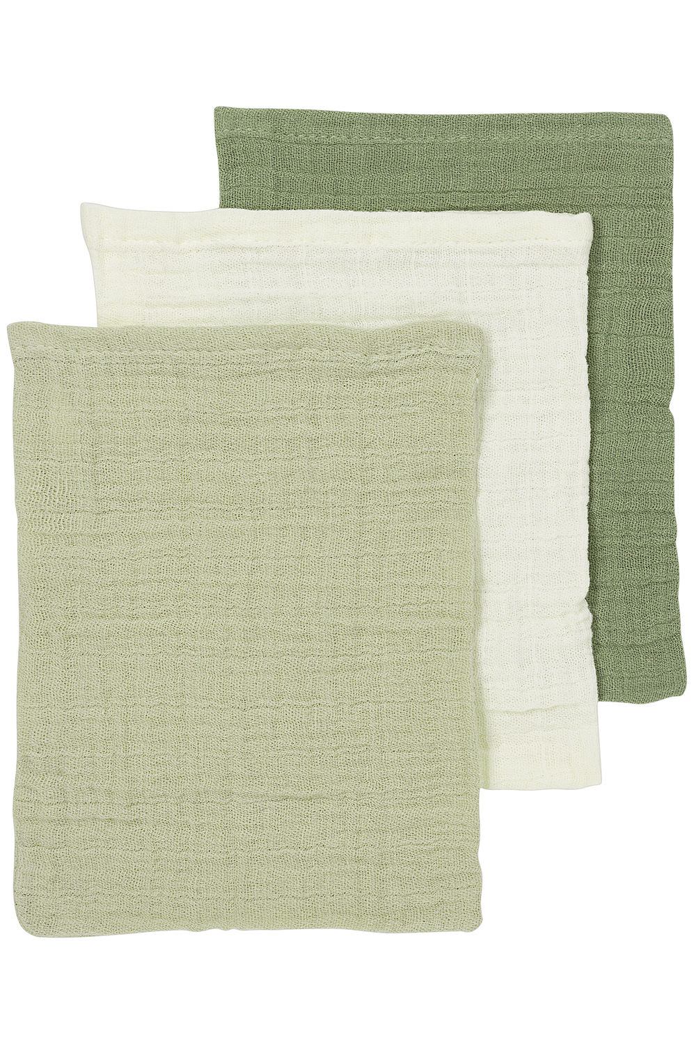 Washandjes 3-Pack Hydrofiel - Natuurlijk/Olijfgroen - 20