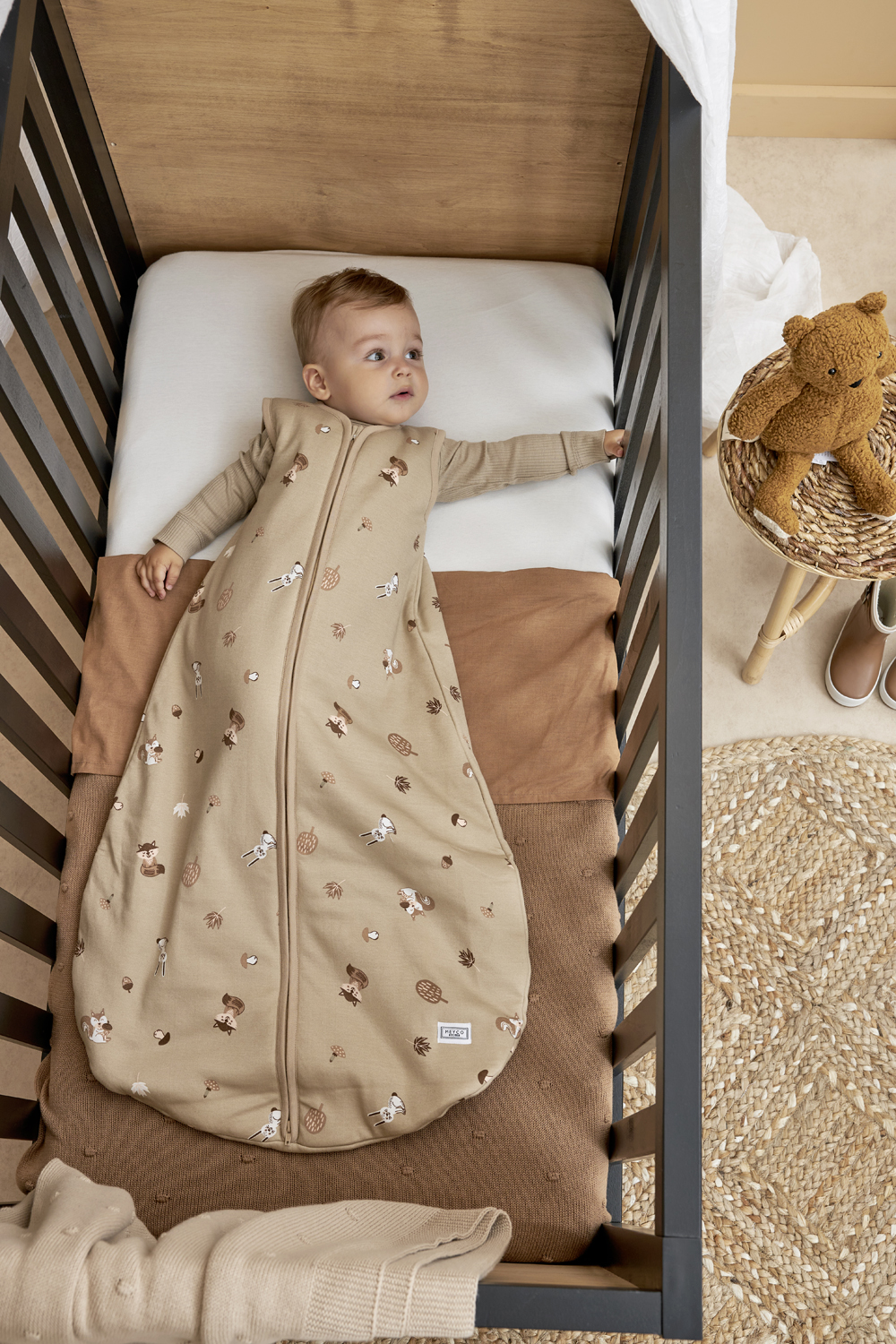 Ronde gevoerde baby slaapzak Forest Animals - zand - 98c - afbeelding 2