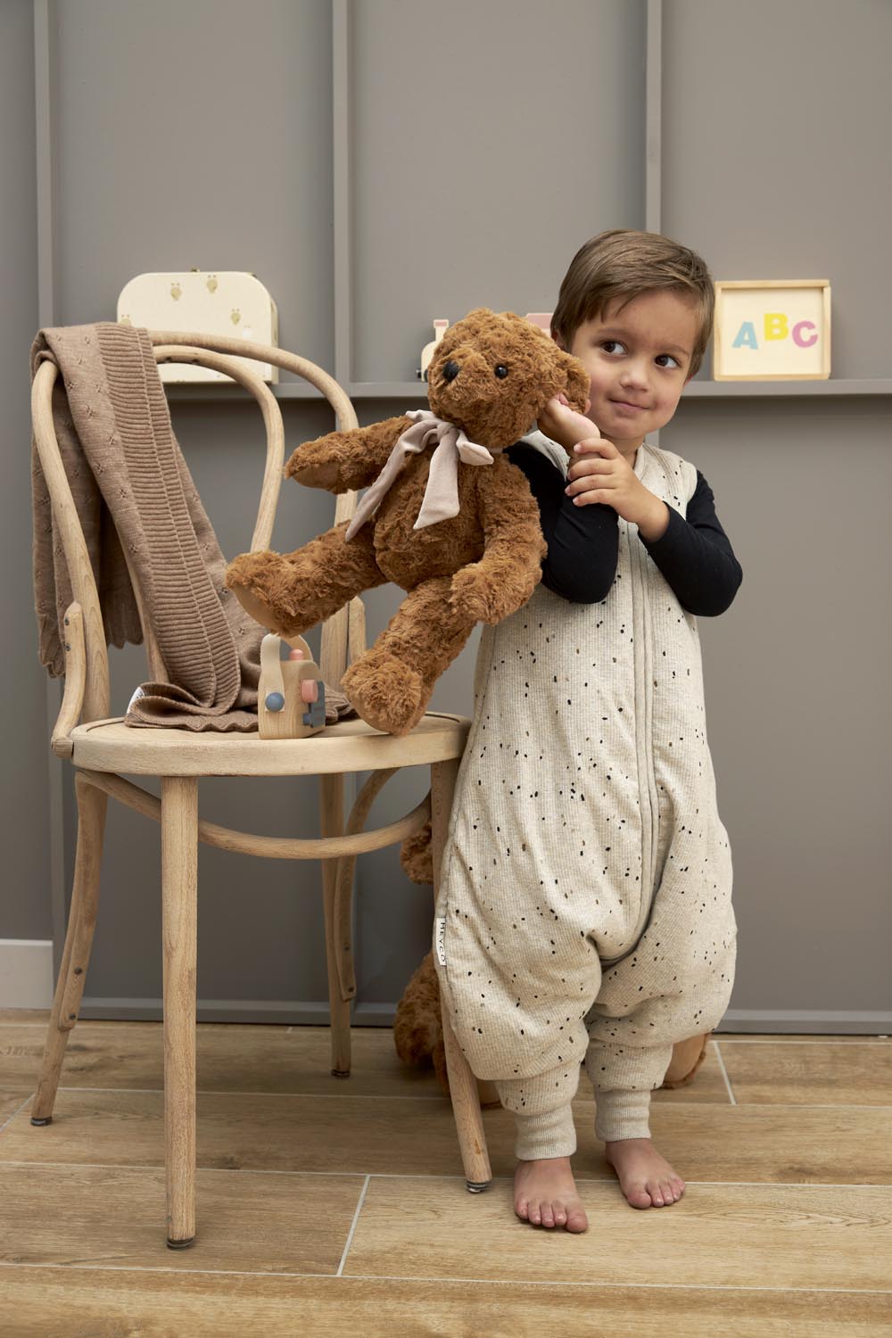 Baby Winter Slaapoverall Jumper Rib Mini Spot - Sand Mel