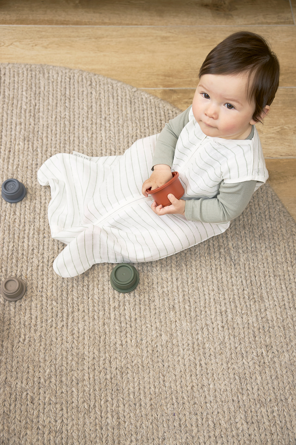 Zomerslaapzak voor Baby Stripe - Soft Green - 70cm - afbeelding 5