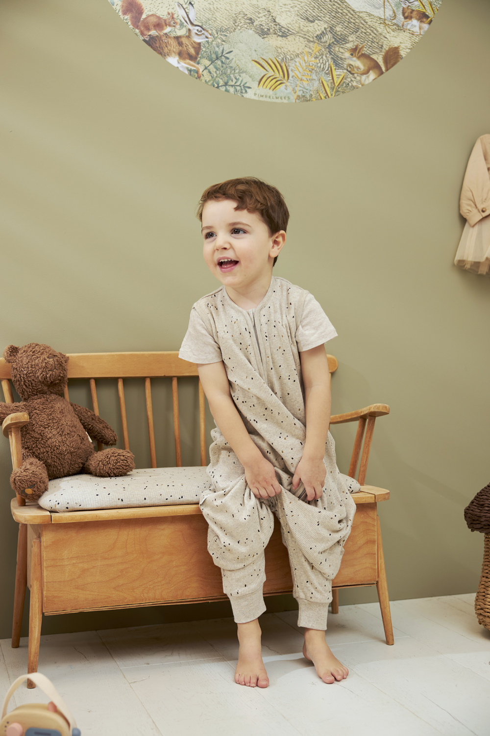 Zomer Slaapoverall Jumper Rib Mini Spot - Sand Melange