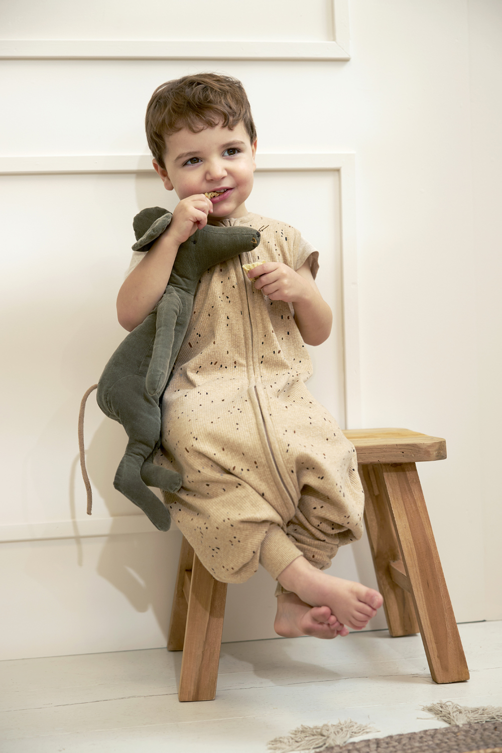 Zomer Slaapoverall Jumper Rib Mini Spot - Toffee Melange