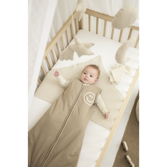 Baby Slaapzak met Afritsbare Mouwen Slub - Taupe/Offwhit