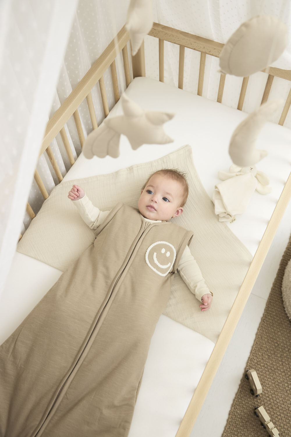 Baby Slaapzak met Afritsbare Mouwen Slub - Taupe/Offwhit - afbeelding 11