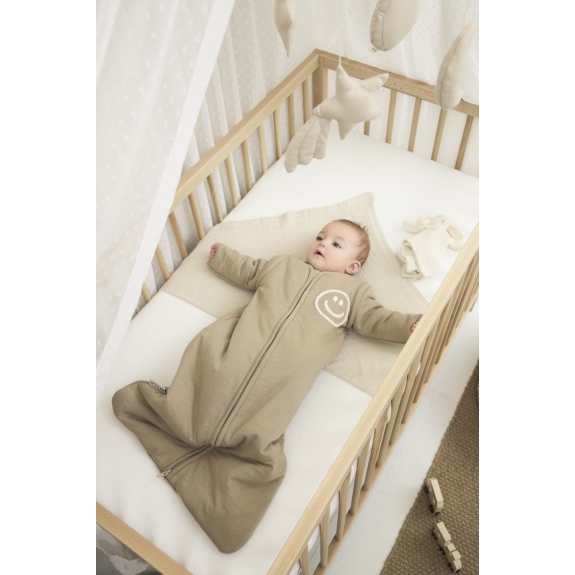 Baby Slaapzak met Afritsbare Mouwen Slub - Taupe/Offwhit