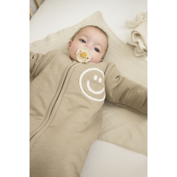 Baby Slaapzak Met Afritsbare Mouwen Slub - Taupe/Offwhit