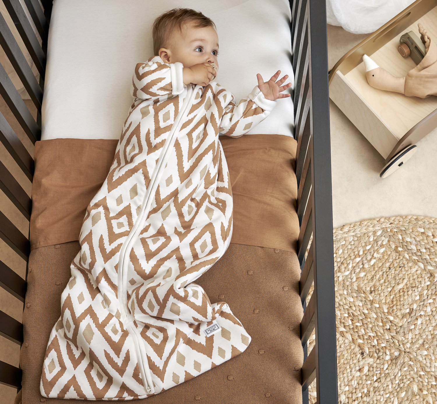 Wieglaken 2-Pack Ikat - Sand/Toffee - 75x100cm - afbeelding 6