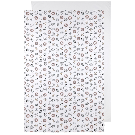 Meyco - Wieglaken 2-pack Animal/Uni - Wit - 75x100cm