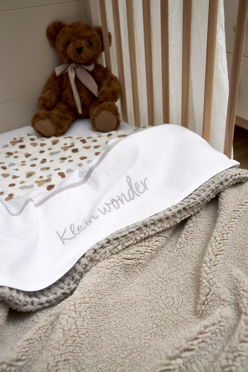 Ledikant Deken Wafel Teddy - Greige - 100x150cm - afbeelding 8