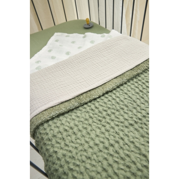 Meyco - Wafel Teddy Wiegdeken - Olijfgroen - 75x100cm