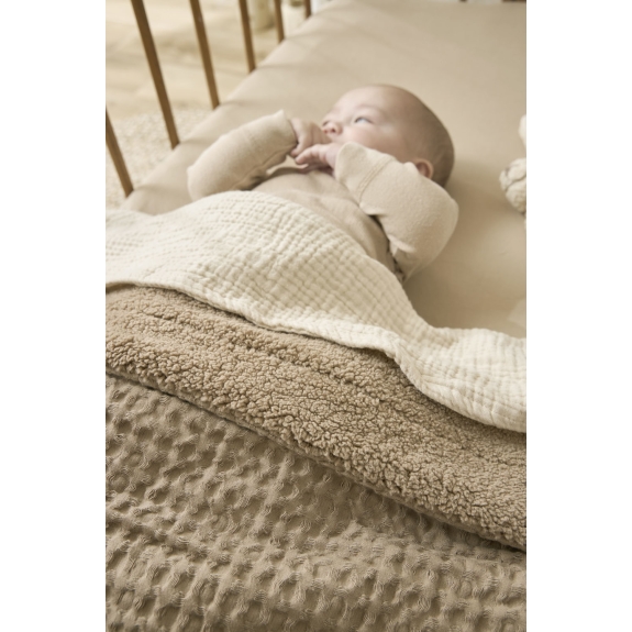 Meyco - Wafel Teddy Wiegdeken - Taupe - 75x100cm