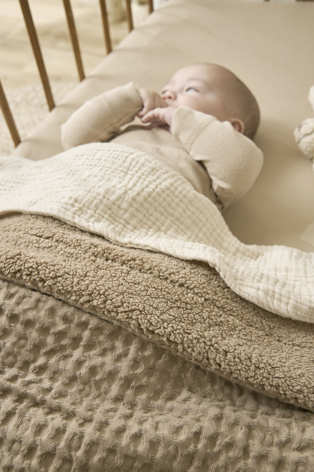 Wafel Teddy Wiegdeken - Taupe - 75x100cm - afbeelding 7