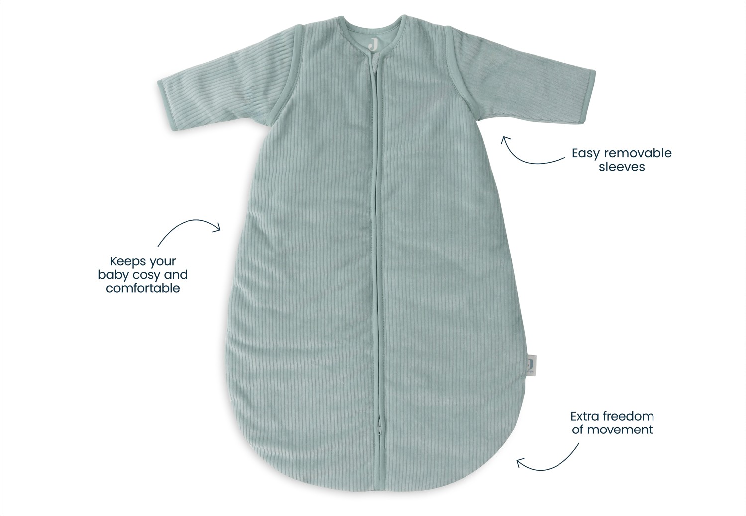 Baby Slaapzak Afritsbare Mouw 90cm Rib - Sea Green - afbeelding 6