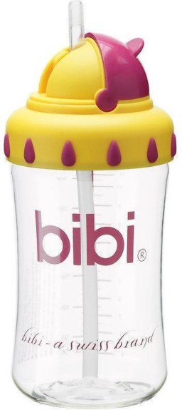 Bibi active junior beker met rietje - Geel/Paars 350 Ml