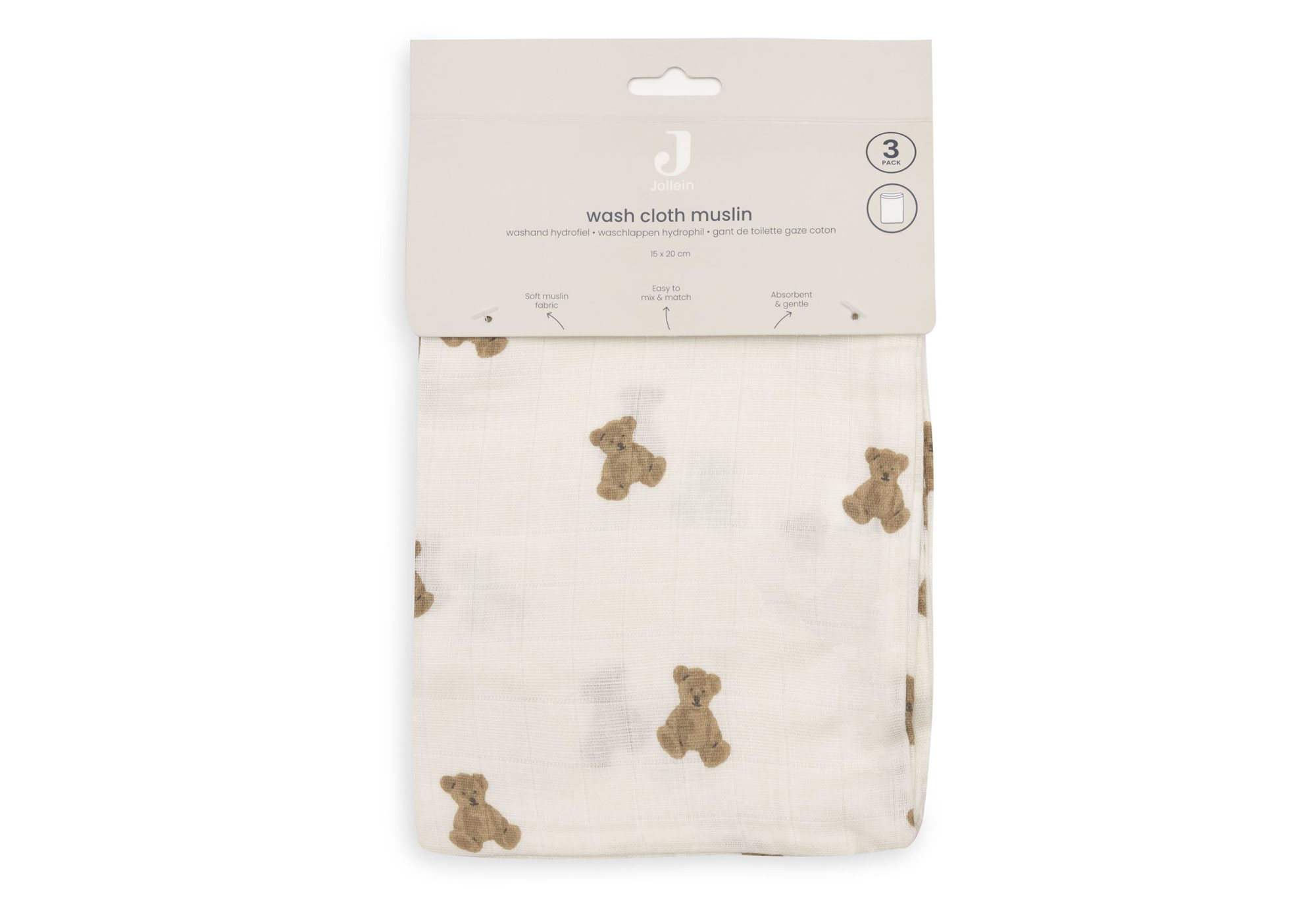 Hydrofiel Washandje 15x20cm - Mini Teddy Bear - 3 Stuks - afbeelding 3
