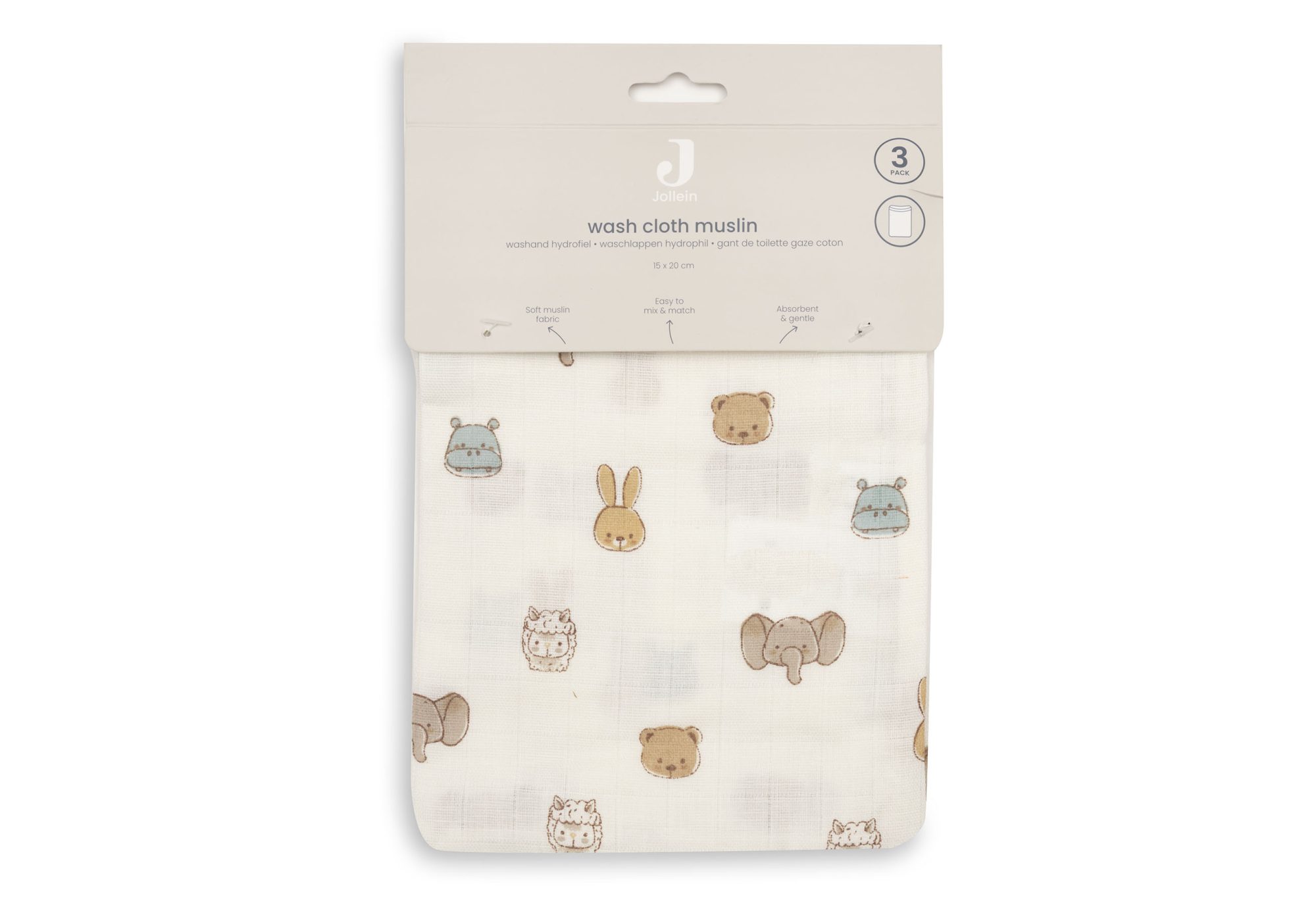 Hydrofiel Washandje 15x20cm - Jollies - 3 Stuks - afbeelding 3