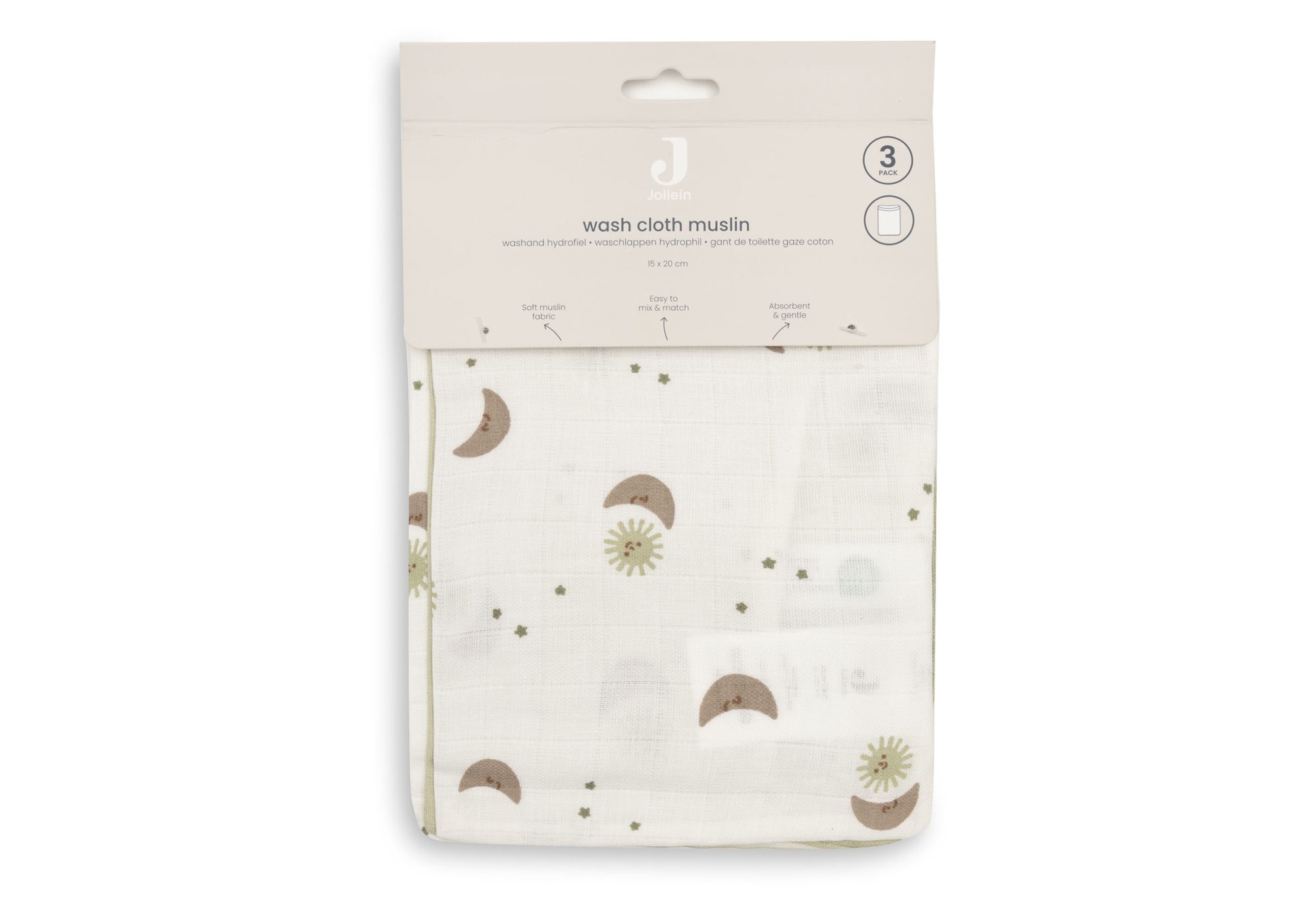 Hydrofiel Washandje 15x20cm - Over the Moon - 3 Stuks - afbeelding 3
