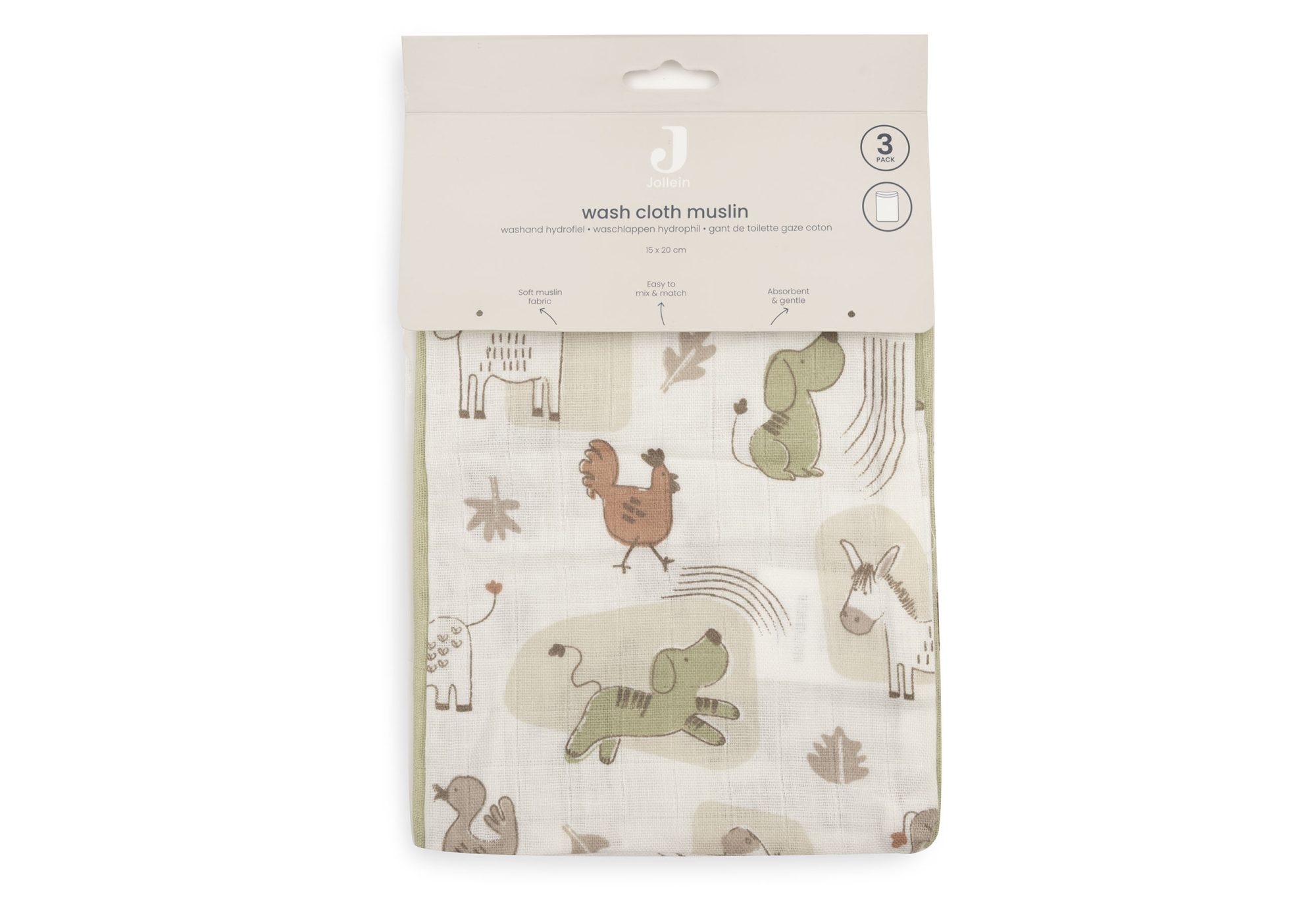 Hydrofiel Washandje 15x20cm - Barn Buddies - 3 Stuks - afbeelding 3
